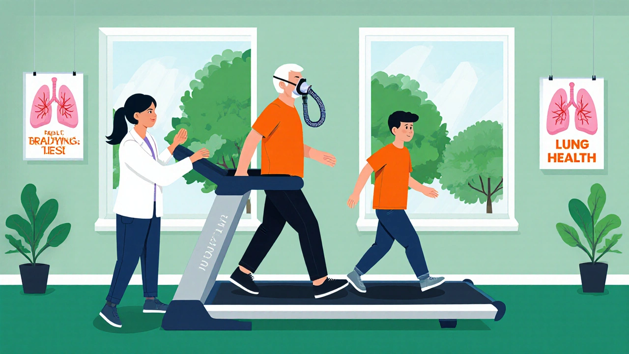 Family members exercising together in a pulmonary rehab class.