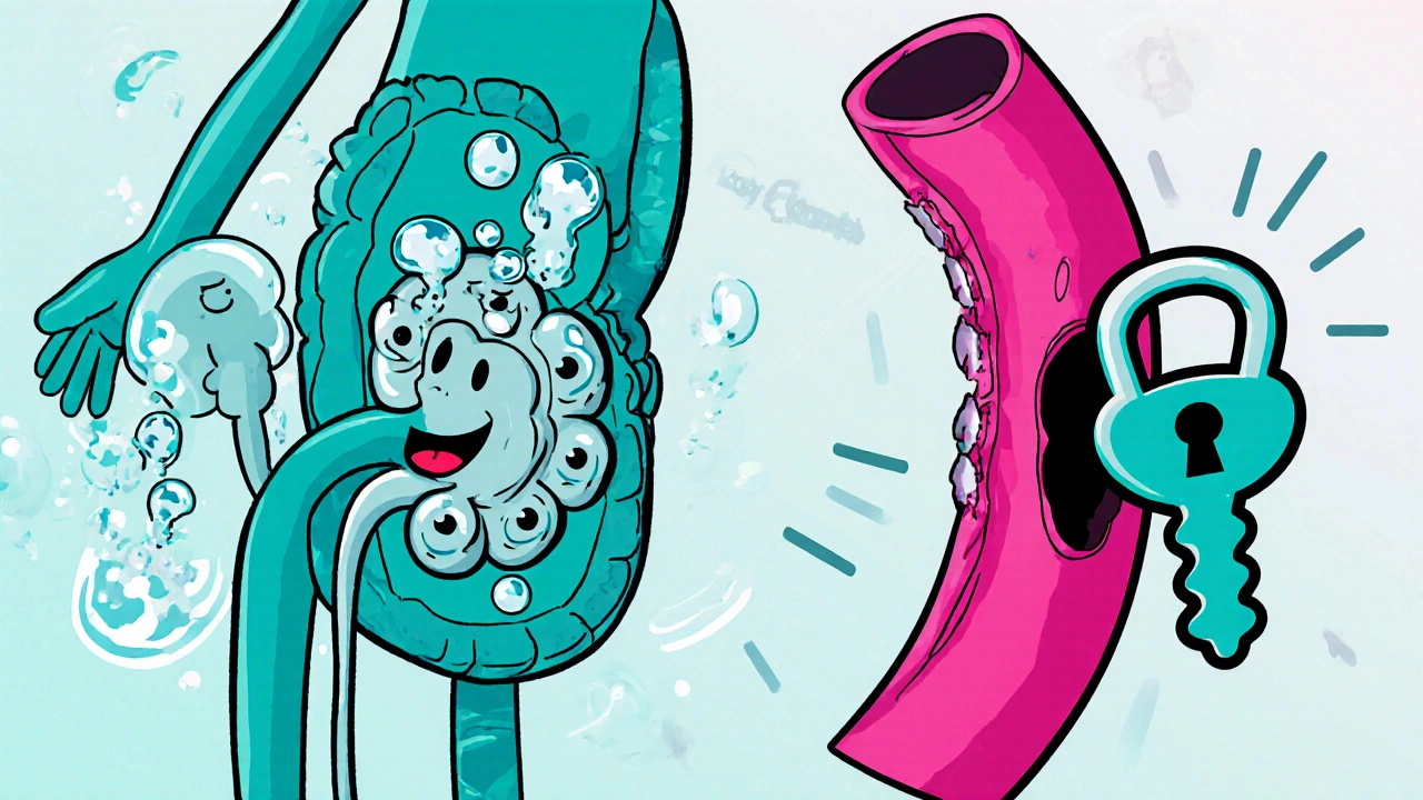 Kidney shows water droplets exiting while a Losartan key unlocks a blood vessel, illustrating Hyzaar's dual action.