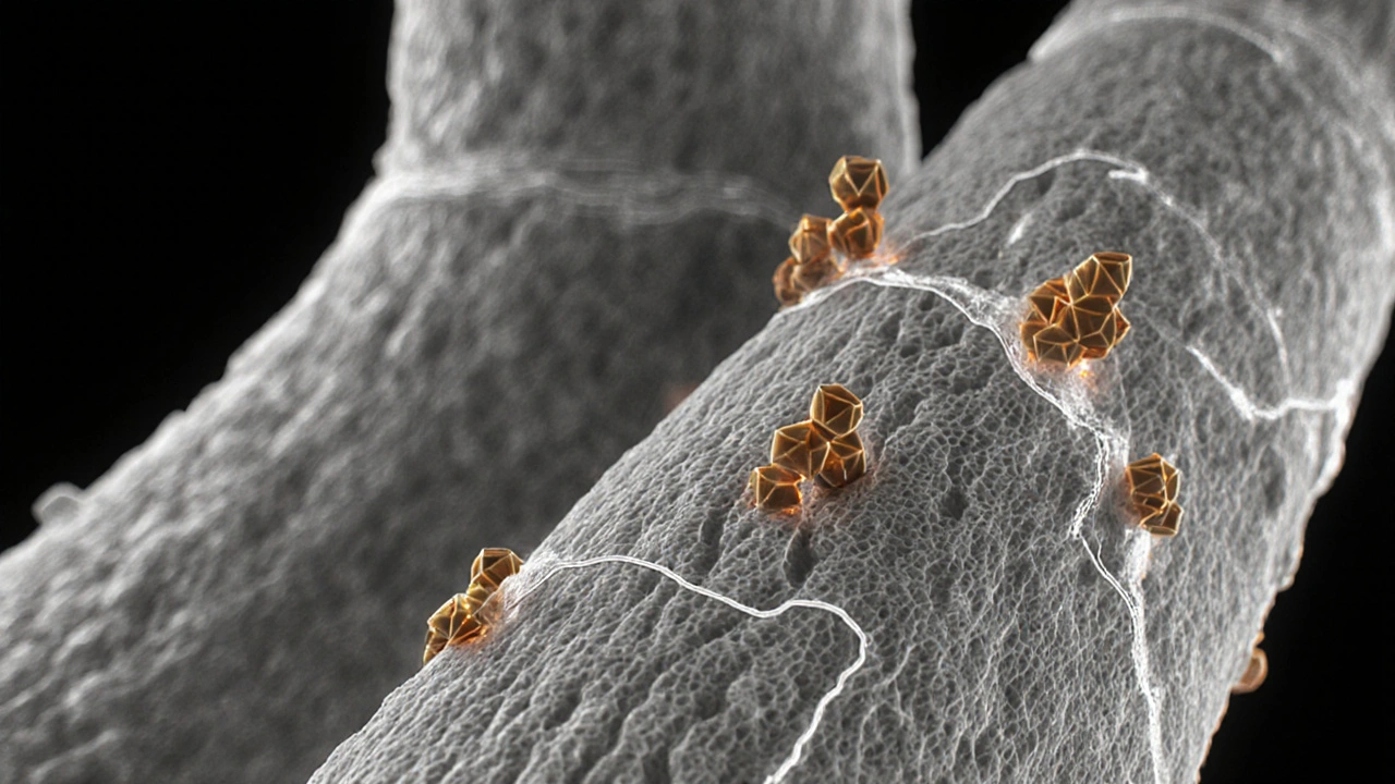 Microscopic view of flavoxate relaxing bladder muscle fibers.