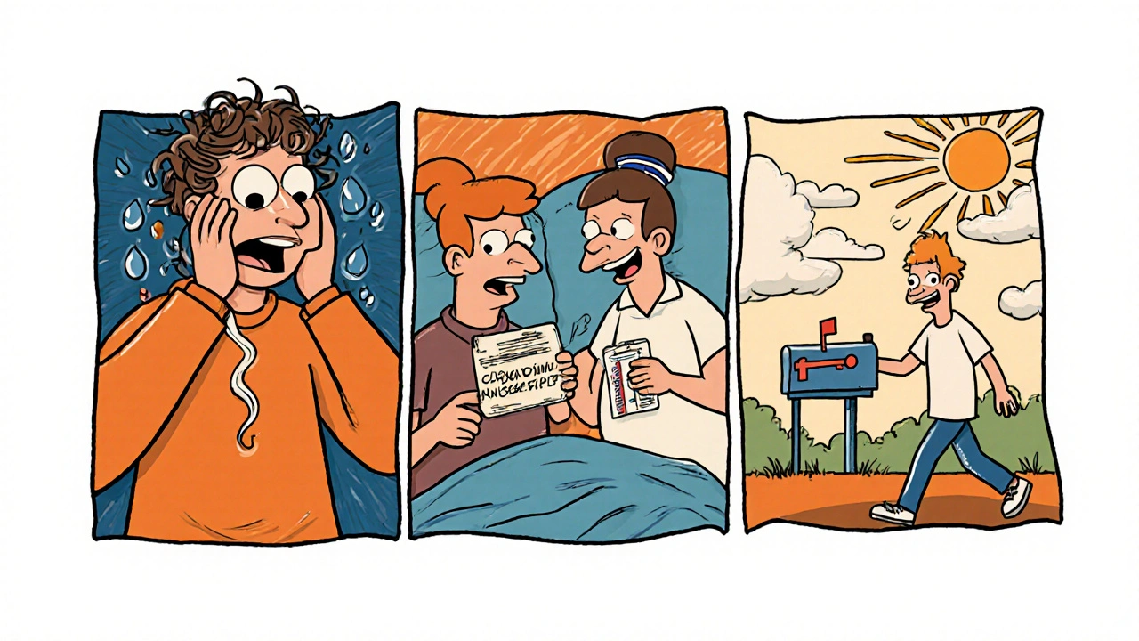 Person overcoming tapering symptoms with medication and naloxone, walking toward better days