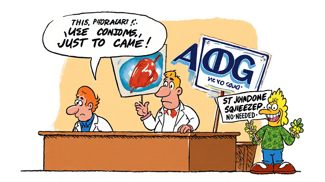 Pharmacist gives unnecessary warning while CDC and ACOG logos debunk the myth.